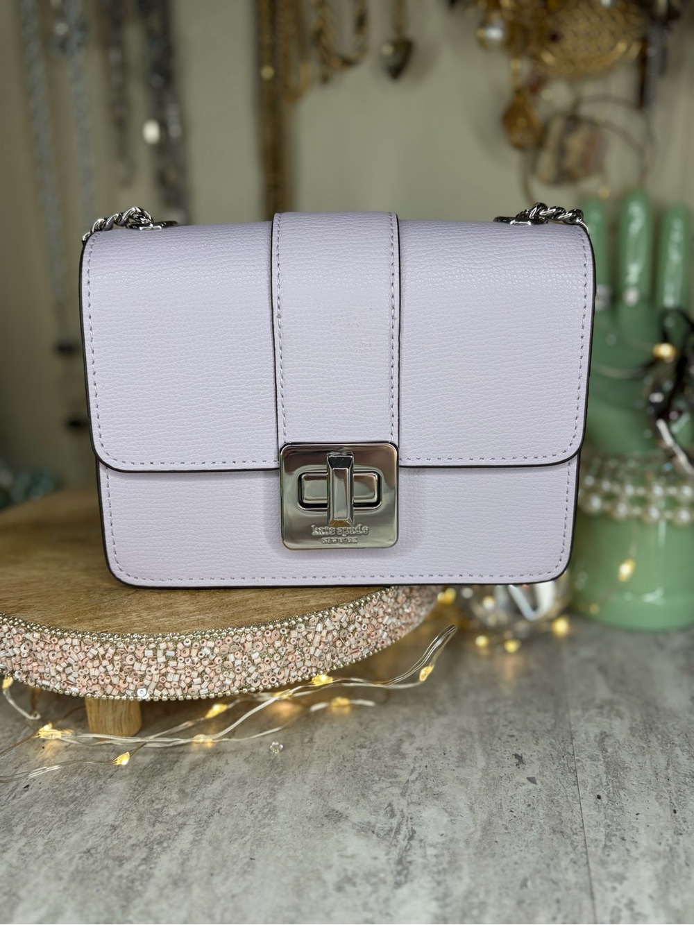 Kate Spade New With Tags Purple Leather Crossbody Purse Silver Chain Hardware